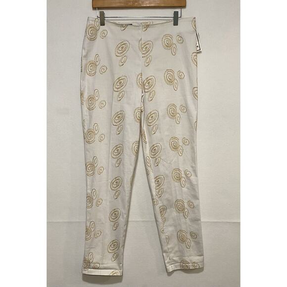 NWT B & J Women's White w Gold Embroidered Whimsical Design Pants Sz 14 - Picture 2 of 8